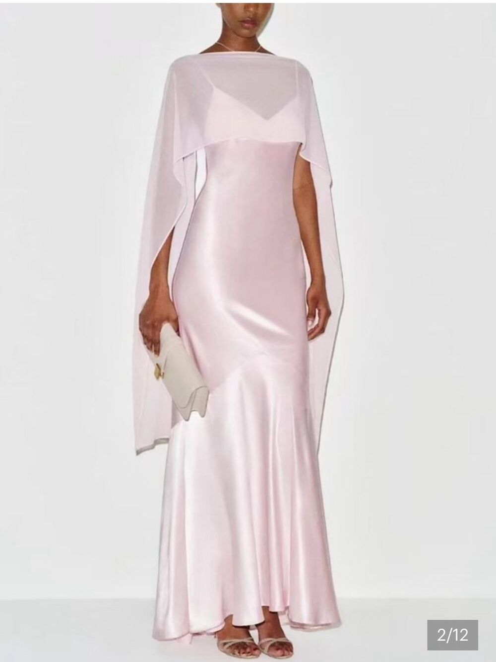 Tiffani Silk Dress CHERRY BLOSSOM 2 Elegant Pink Silk Evening Gown with Capelet - Picture 4 of 10